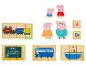 Houten blokken met Peppa Pig, een trein, een bus en een boot.