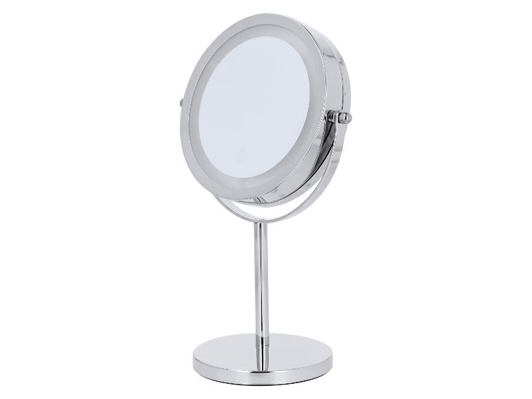 Ronde chromen make-upspiegel met LED-verlichting en stabiele voet