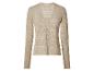 Beige gebreid vest met lange mouwen en opengewerkt patroon voor dames