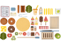 Houten speelgoed fastfoodset met hamburgers, frietjes en accessoires.