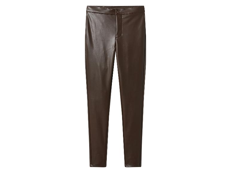 Bruine broek van imitatieleer met hoge taille en slim fit.