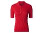 Rood geribd poloshirt met korte mouwen en knopen.