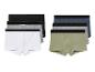 Een set van vijf boxershorts in verschillende kleuren.