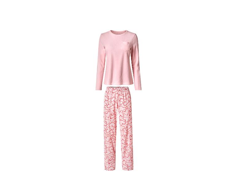 Roze damespyjama met lange mouwen en broek met hartjespatroon