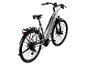 Grijze Zündapp elektrische fiets met bagagedrager en verlichting, op een witte achtergrond.