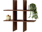 Bruin houten wandrek met een plant en een keramische pot