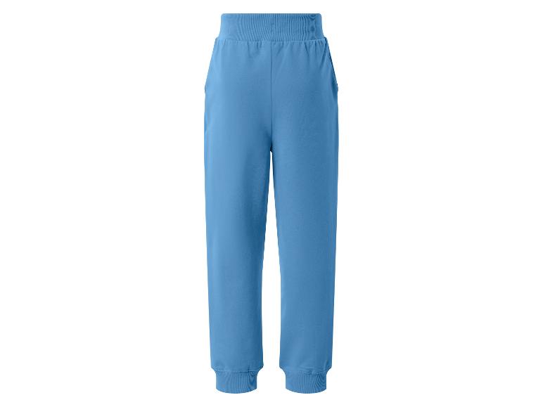 Blauwe joggingbroek met elastische tailleband en boorden.