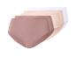 Verpakking van 4 hoog getailleerde katoenen slips in neutrale tinten: roze, beige en wit.