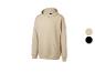 Beige hoodie met een klein logo op de borst en een kangoeroezak