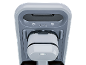 Grijs apparaat met aan/uit-knop, ECO-modus, water- en stoomindicatoren.