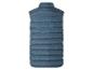 Een donkerblauwe gewatteerde bodywarmer zonder mouwen.