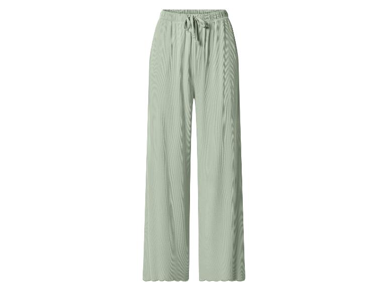 Lichtgroene geribbelde wide-leg broek met trekkoord in de taille