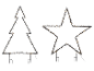 Verlichte kerstboom- en sterdecoraties voor buiten met warmwitte LED-verlichting.