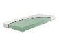 Doorgesneden matras met een groene schuimkern en comfortzones.