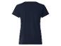Eenvoudig donkerblauw dames T-shirt met korte mouwen en ronde hals.