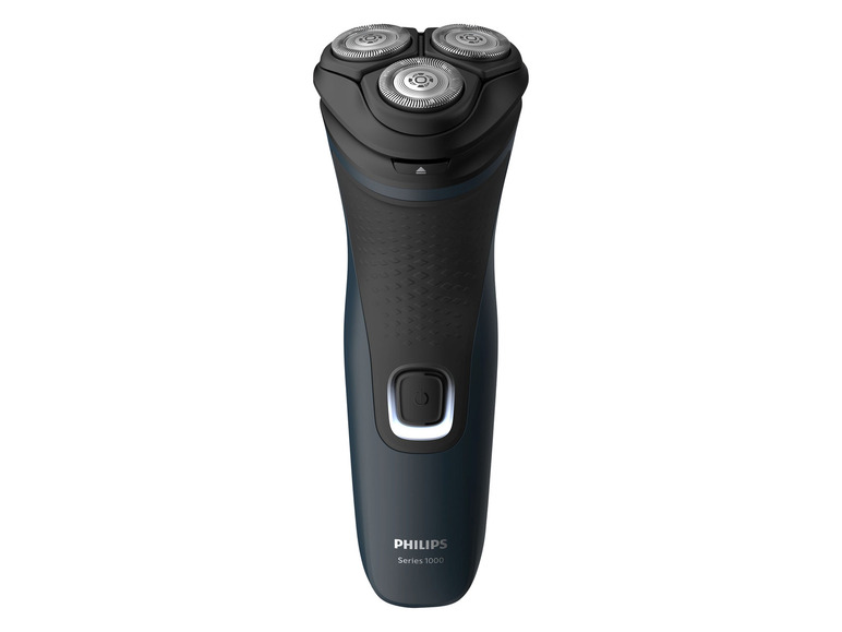 Een Philips Series 1000 elektrische scheerapparaat met drie scheerkoppen.