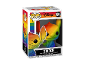 Verzamelbeeldje in regenboogkleuren, van een tekenfilmfiguur, in een doos.