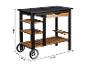 Zwart en bruin houten serveerwagen met planken, lade en flessenhouder, 84x95x48 cm.