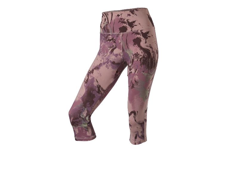 Dames capri legging met abstract patroon in paarse en bruine tinten.