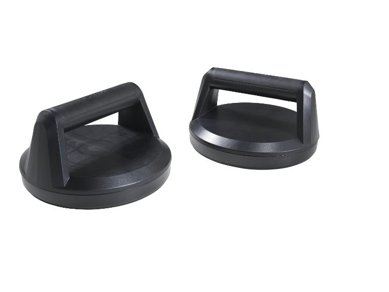 Twee zwarte roterende push-up handvatten op een witte achtergrond.