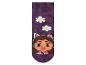 Paarse kindersokken met cartoonmeisje met kattenoren en bloemen