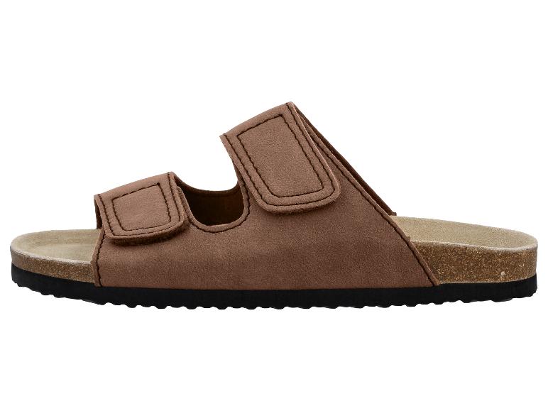 Bruine suède-achtige sandalen met twee banden en kurkpatroon zool
