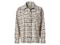 Geruit overhemd in beige, zwart en wit, met een borstzak en knopen.