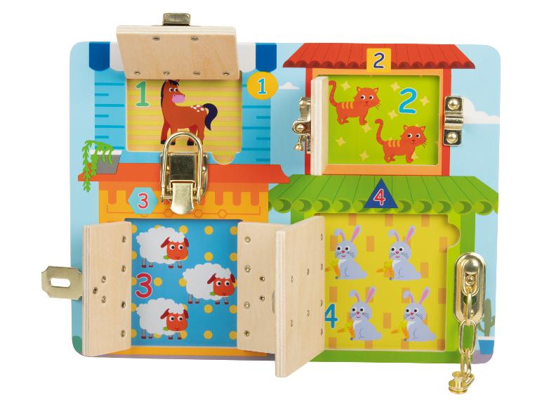 Houten speelbord met dieren en sloten voor kinderen