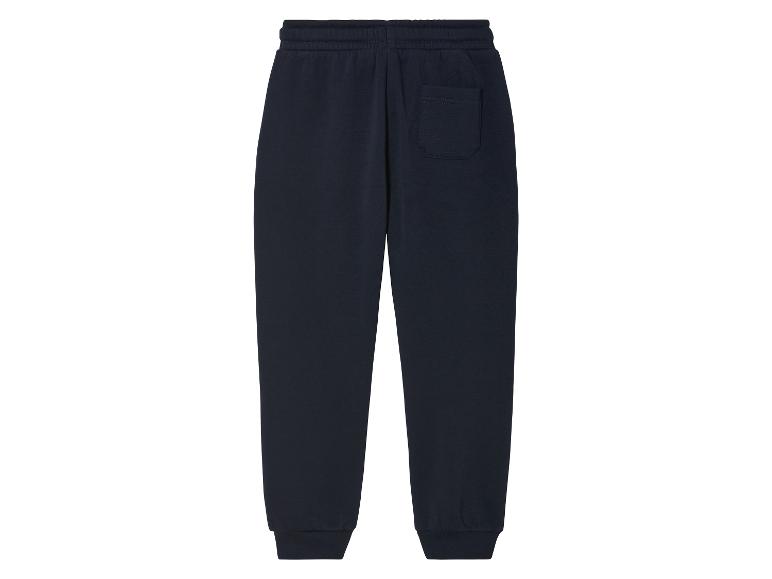 Donkerblauwe joggingbroek met elastiek en trekkoord.