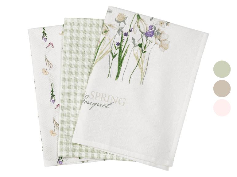 Set van 3 keukendoeken met bloemen- en groen geruit patroon
