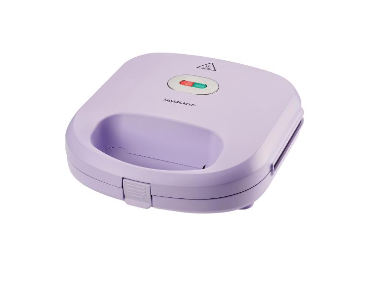 Een paarse sandwichmaker van Silvercrest.