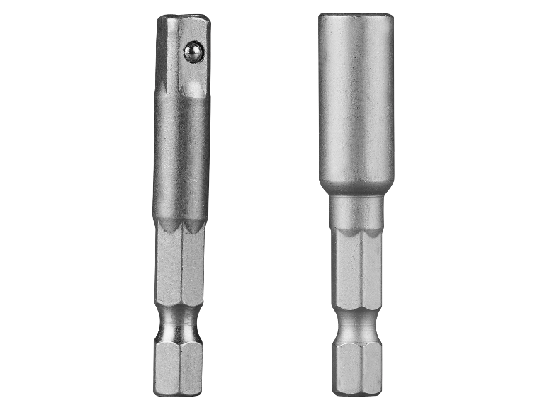 Twee metalen schroevendraaierbits.