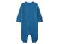 Blauwe baby jumpsuit met lange mouwen, achteraanzicht.