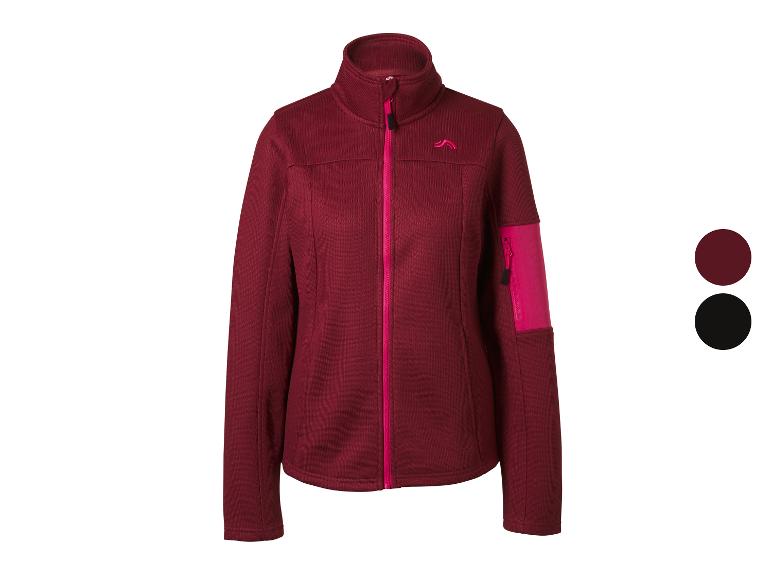 Dames fleecejack in donkerrood met roze accenten en een zwarte kleuroptie.