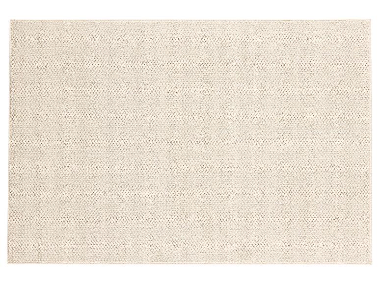 Rechthoekig beige tapijt met gebreide textuur.