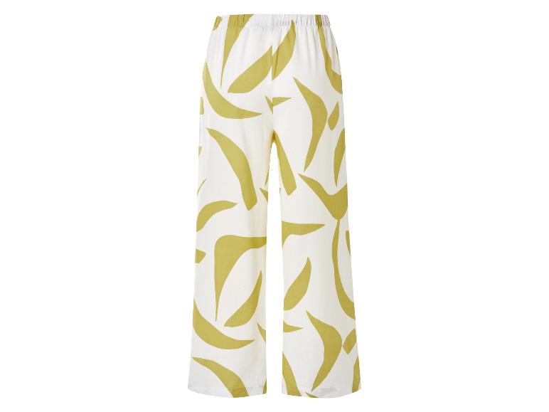 Wijde broek met abstract dessin, crème en olijfgroen.
