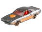 Een grijze Hot Wheels Dodge Challenger met oranje accenten.