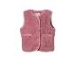 Roze pluizig vest met knopen en zakken.