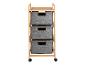 Bamboe rolwagen met drie grijze stoffen lades
