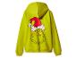 Groene hoodie met een grote Grinch-print die een kerstmuts draagt