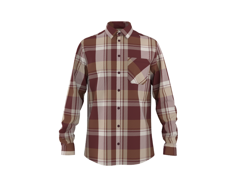 Geruit herenoverhemd met lange mouwen in bruin, beige en wit.