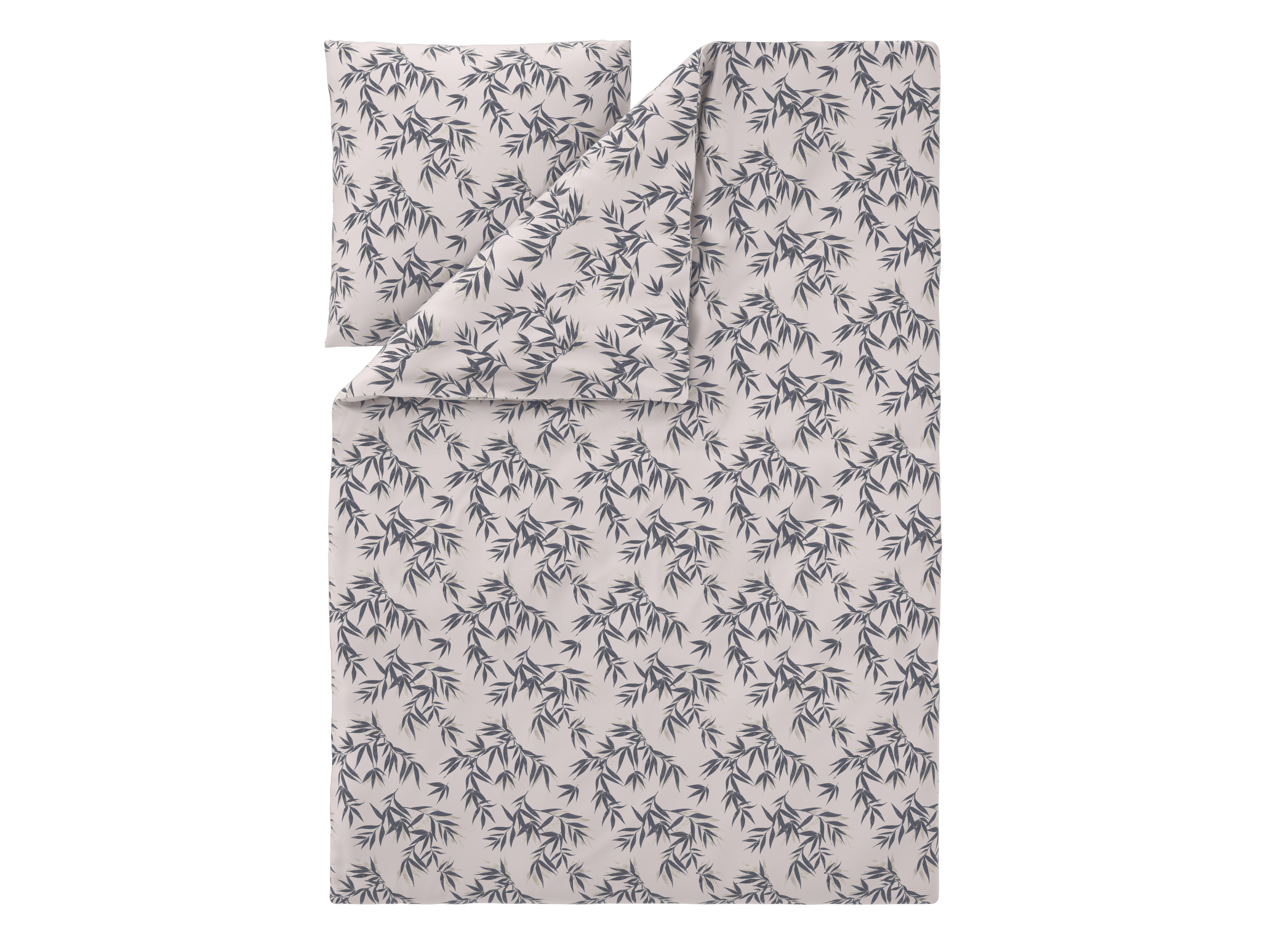 LIVARNO Satijnen dekbedovertrek 140 x 200 cm (Bladeren/grijs)