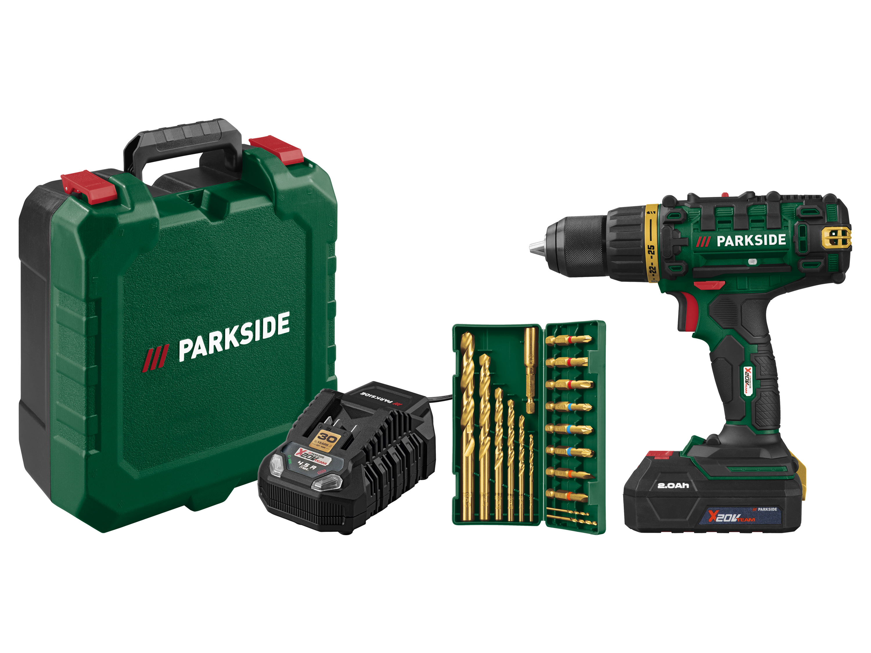 PARKSIDE Accu-schroefboormachine set 20 V 45 Nm, met accu 2 Ah en lader 2,4 A, Limited Edition (groen)