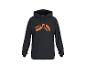 Zwarte hoodie met een oranje abstract logo op de borst