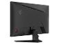 Zwarte gamingmonitor met drakenlogo op de achterkant en een rode bedieningsknop.