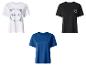 Drie dames T-shirts: een wit met een holografisch logo, een zwart met een klein holografisch logo en een blauw.