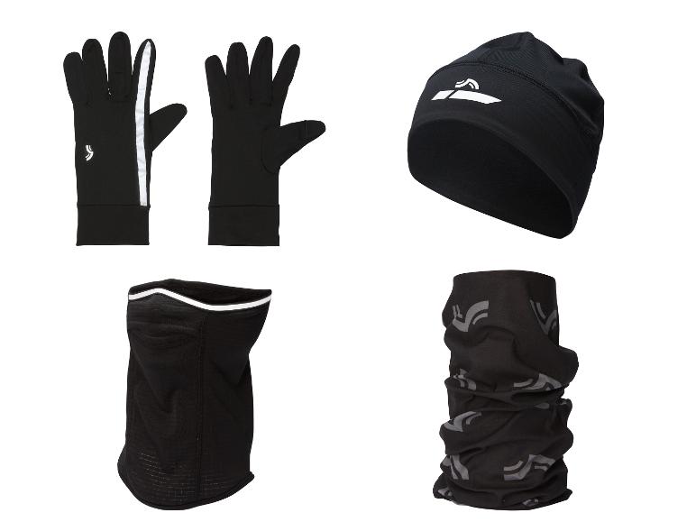 CRIVIT hardloophandschoenen, muts en nekwarmer in zwart.