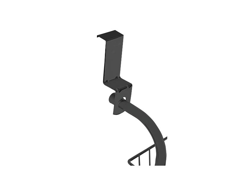 Een zwarte, wandgemonteerde zeepbak voor de douche.