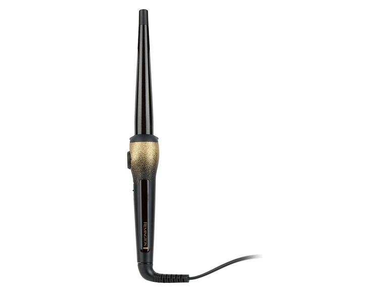 Een zwarte Remington krultang met gouden accenten.