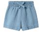Lichtblauwe dames shorts met elastische tailleband en decoratieve strik.